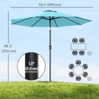 Outsunny 10' x 8' Round Market Umbrella, Patio Umbrella with Crank Handle and Tilt, Outdoor Parasol for Garden, Sky Blue(m-3)