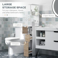 HOMCOM Tall Bathroom Storage Cabinet, Narrow Bathroom Cabinet with Drawers and Open Shelves for Small Spaces, Natural Wood(m-4)