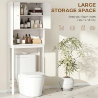 HOMCOM Over The Toilet Storage Cabinet with Adjustable Shelf, Open Shelf and Adjustable Bottom Bar, White(m-5)