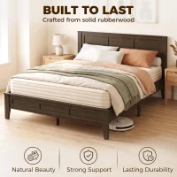 HOMCOM Queen Size Bed Frame with Headboard and Footboard, Mid-Century Modern Platform Bed Frame with Under-Bed Storage, Walnut(m-5)