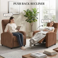HOMCOM Corduroy Home Theater Seating, Push Back Recliner Chair with Padded Seat for Living Room, Brown(m-4)