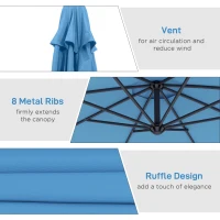 Outsunny 10' Deluxe Patio Umbrella, Outdoor Market Parasol, Banana Hanging Offset Sunshade with Crank, Cross Base, Blue(m-6)