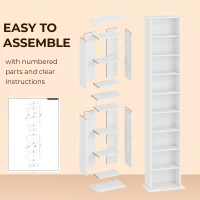 HOMCOM 9-Tier DVD Shelf with 7 Adjustable Shelves, Slim CD Shelf, Holds 252 CDs, 147 DVDs or 189 Blu-rays, White(m-7)