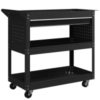 HOMCOM Tool Cart on Wheels, Utility Cart with Wheels, Ball Bearing Drawer, Storage Trays for Garage, Warehouse, Black(m-9)