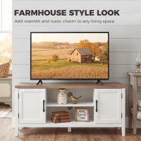 HOMCOM TV Stand for TVs up to 55 Inch, Entertainment Center with 2 Open Shelves, 2 Cabinets, Thick Top, White and Brown(m-4)