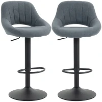 HOMCOM Swivel Bar Stools Set of 2, Linen Upholstered Counter Height Barstools with Round Metal Base(m-2)