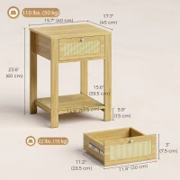 HOMCOM Boho Side Tables Set of 2, End Tables with Drawer and Open Shelf for Living Room, Natural Wood(m-3)