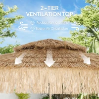 Outsunny 10 ft. Hula Thatched Tiki Patio Outdoor Umbrella with 8 Ribs, UPF30+, for Garden, Backyard, Deck, Pool, Natural(m-6)