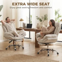 HOMCOM Criss Cross Chair with Wheels, Waterfall Armrests, Overstuffed Wide Office Chair with Footrest, Light Grey(m-4)