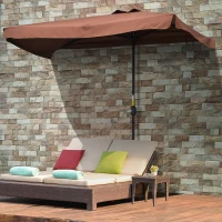 Outsunny 7.5ft Half Umbrella Semi Patio Parasol with Crank Handle, Top Vent for Garden, Balcony- NO BASE INCLUDED, Coffee(m-1)