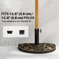 Outsunny 20 lbs Resin Half Round Patio Umbrella Base 20" Outdoor Decorative Parasol Stand Holder For Φ1.5", Φ1.9" Pole, Bronze(m-4)