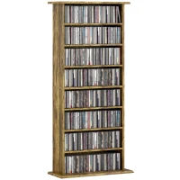 HOMCOM 8-Tier DVD Shelf with 6 Adjustable Shelves, Slim CD Shelf, Holds 360 CDs, 185 DVDs or 185 Blu-rays, Rustic Brown(m-9)