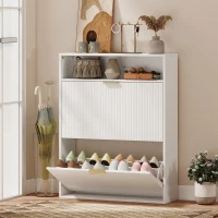 HOMCOM Shoe Cabinet with 2 Flip Drawers Narrow Shoe Storage Cabinet with Top Shelf for Entryway Hallway White(m-1)