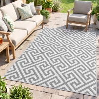 Outsunny Reversible Outdoor RV Rug, Patio Floor Mat, 5' x 8' Plastic Straw Rug for Backyard, Deck, Beach, Camping, Grey & White(m-1)