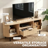 HOMCOM TV Stand for TVs up to 60", Modern Entertainment Center with Curved Sliding Doors and Storage, Natural Wood(m-5)