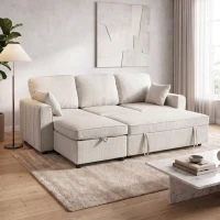HOMCOM Modular Sectional Sofa Bed with Reversible Storage Ottoman, Pull Out Sleeper Sofa with Spring Cushion, Beige(m-8)