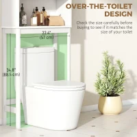 HOMCOM Over The Toilet Storage Cabinet with Adjustable Shelf, Open Shelf and Adjustable Bottom Bar, White(m-4)