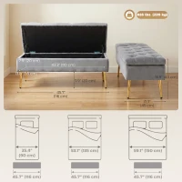 HOMCOM Upholstered Bedroom Bench with Gold Tone Metal Legs, Velvet Tufted and Thick Padding, Grey(m-3)