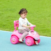 Qaba Foot to Floor Toddler Push Car w/ Horn, Light, Music, Anti-Over-Backwards Device & Underseat Storage, Pink(m-2)