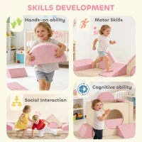 Qaba 12 PCS Modular Kids Play Couch, Child Sectional Sofa for Toddlers, Convertible Foam and Floor Cushion, Pink(m-7)