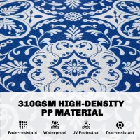 Outsunny Outdoor Rug for Patio, 9' x 12' Waterproof Large Mat, Reversible Plastic Straw Rug for Decor, Portable Outside RV Camping Area Carpet Mat for Backyard Porch Deck Picnic, Blue & White Floral(m-4)