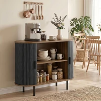 HOMCOM Sideboard Buffet Cabinet with Curved Tambour Doors and Storage, Brown Wood Grain(m-1)