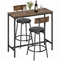 HOMCOM Bar Table Set Counter Height Barstools Set of 2 PU Cushioned Seats Rustic Brown(m-13)