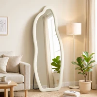 HOMCOM Standing Mirror, 63" x 23.6" Full Length Mirror with Velvet Padded Frame and Arched Top, Cream White(m-8)