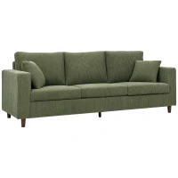 HOMCOM 3 Seater Sofa with Wide Seat, Corduroy Couch with Deep Seat, Spring Cushion, Green(m-2)