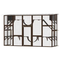 PawHut Catio Playground Cat Window Box Outside Enclosure for Multiple Cats w/ Shelves & Bridges, Coffee Brown(m-1)