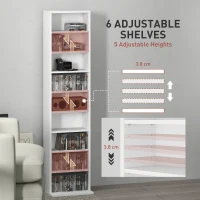 HOMCOM Media Storage Cabinet, 9-Tier Tall Narrow DVD Shelf with 6 Adjustable Shelves, White(m-5)
