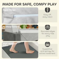 Qaba 12 PCS Modular Kids Play Couch, Child Sectional Sofa for Toddlers, Convertible Foam and Floor Cushion, Grey(m-5)