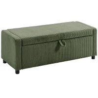 HOMCOM Storage Ottoman, Upholstered Corduroy End of Bed Bench with Thick Padding, Storage Bench for Bedroom, Dark Green(m-9)