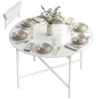 HOMCOM Folding Dining Table for 3-6 People, 47" Round Drop Leaf Kitchen Table with Steel Frame, White(m-9)