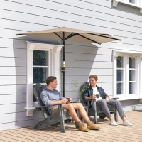 Outsunny 9.8ft Half Umbrella Semi Round Patio Parasol with Crank Handle, Top Vent for Garden, Balcony- NO BASE INCLUDED, Coffee(m-8)
