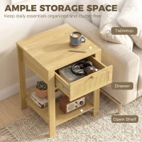 HOMCOM Boho Side Tables Set of 2, End Tables with Drawer and Open Shelf for Living Room, Natural Wood(m-4)