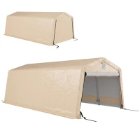 Outsunny 11' x 20' Portable Garage, Heavy Duty Carport Canopy with Ventilation Windows and Large Roll-up Door, Khaki(m-9)