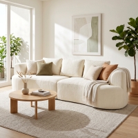 HOMCOM 3 Seater Sofa, 102" Chenille Boneless Couch with Wide Seat, Spring Cushions, High-Density Foam, 3 Pillows, Cream White