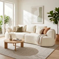HOMCOM 3 Seater Sofa, 102" Chenille Boneless Couch with Wide Seat, Spring Cushions, High-Density Foam, 3 Pillows, Cream White(m-1)
