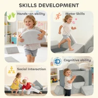 Qaba 12 PCS Modular Kids Play Couch, Child Sectional Sofa for Toddlers, Convertible Foam and Floor Cushion, Grey(m-7)