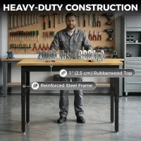 HOMCOM 48" Adjustable Workbench, Heavy Duty Work Table with Rubber Wood Top, Power Outlets, Pegboard, 2000 LBS Capacity(m-4)