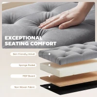 HOMCOM Upholstered Bedroom Bench with Gold Tone Metal Legs, Velvet Tufted and Thick Padding, Grey(m-6)