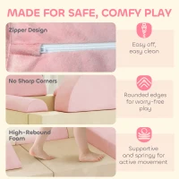 Qaba 12 PCS Modular Kids Play Couch, Child Sectional Sofa for Toddlers, Convertible Foam and Floor Cushion, Pink(m-5)