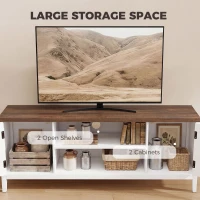 HOMCOM TV Stand for TVs up to 55 Inch, Entertainment Center with 2 Open Shelves, 2 Cabinets, Thick Top, White and Brown(m-5)
