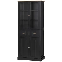 HOMCOM 72" Freestanding Kitchen Pantry Cabinet, Tall Storage Cabinet with Glass Doors, Drawer and Adjustable Shelves for Dining Room, Black(m-10)