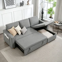 HOMCOM 83" Sofa Bed, Pull Out Sleeper L Shaped Sectional Couch with Reversible Storage Chaise, Wide and Deep Seat, Light Grey(m-1)