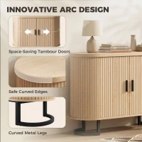 HOMCOM Sideboard Buffet Cabinet with Curved Tambour Doors, Thick Tabletop and Arc Metal Legs Natural Wood(m-4)