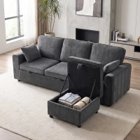 HOMCOM Modular Sectional Sofa Bed with Reversible Storage Ottoman, Pull Out Sleeper Sofa with Spring Cushion, Dark Grey(m-8)