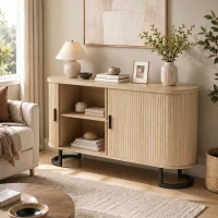 HOMCOM Fluted Sideboard Buffet Cabinet, 55" Modern Coffee Bar Cabinet with Sliding Doors and Adjustable Shelves, Natural(m-1)
