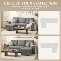 HOMCOM 83" Sofa Bed, Pull Out Sleeper L Shaped Sectional Couch with Reversible Storage Chaise, Wide and Deep Seat, Light Grey(m-5)